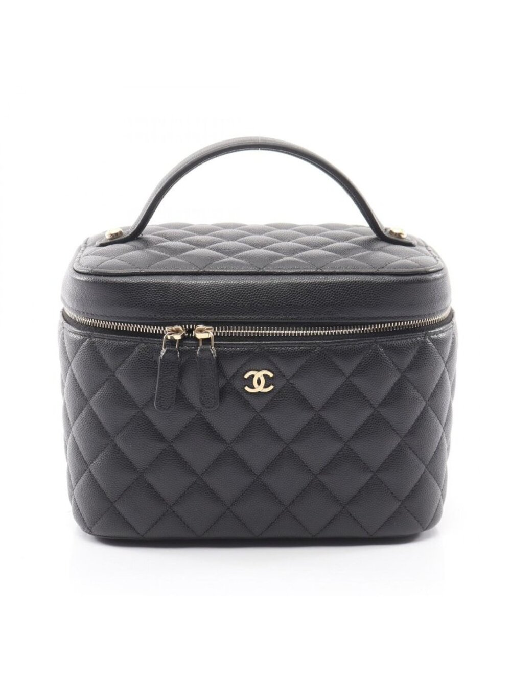 Chanel Handbag Timeless Classic Quilted Black Caviar Leather Vanity Bag